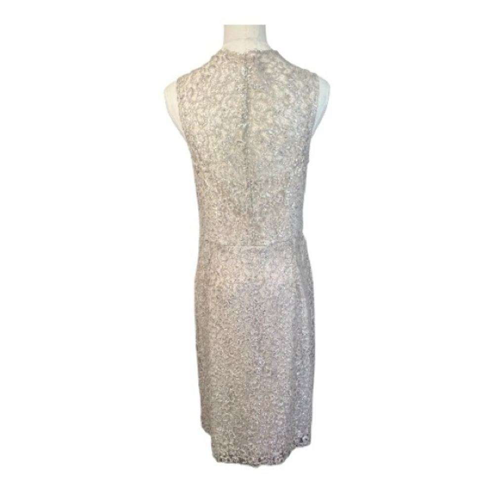 EUC BCBGMaxAzria Lynnette metallic silver lace cocktail dress – size 10 - Picture 5 of 8